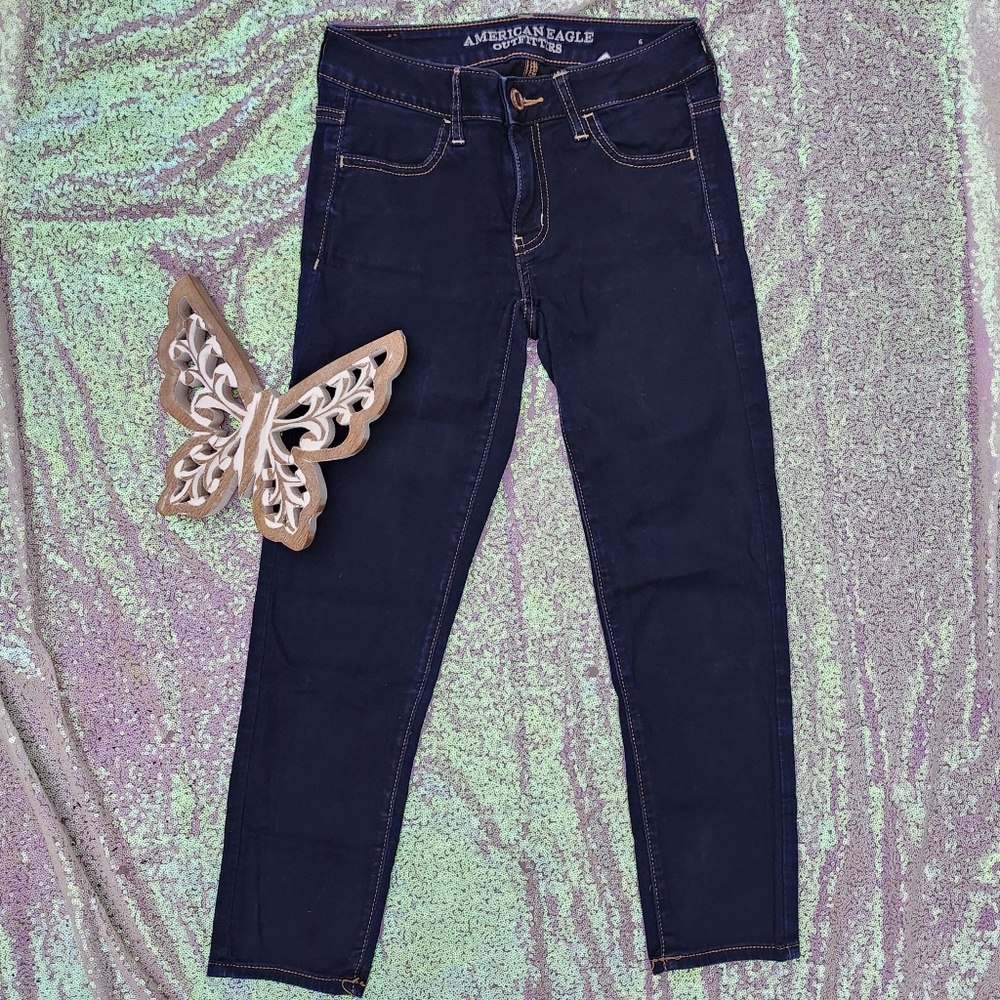 American Eagle Outfitters Blue Skinny Jeggings Crop Super Super Stretch 2 NWOT 2